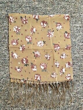 Anthropologie "Rosemance" Silk Oblong Fringed Scarf